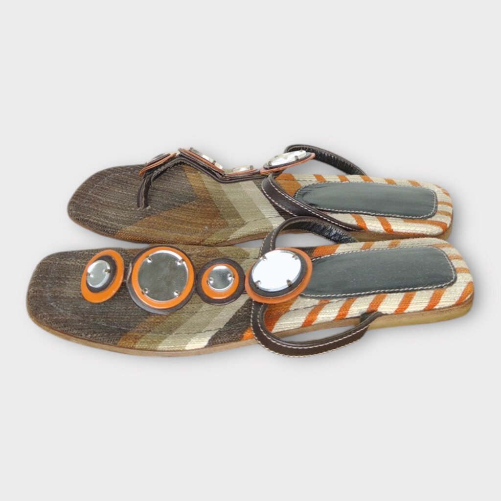 Orange & Brown Mirror Bead Sandals