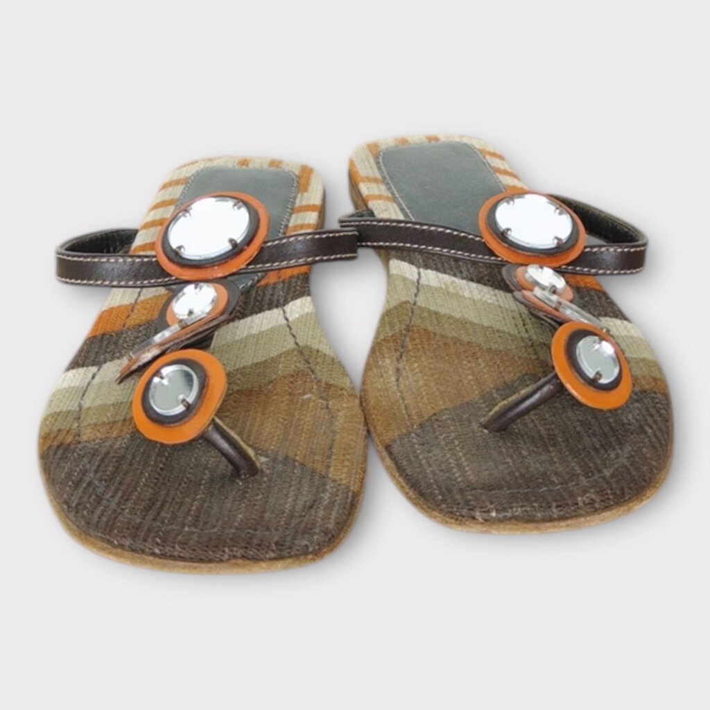 Orange & Brown Mirror Bead Sandals