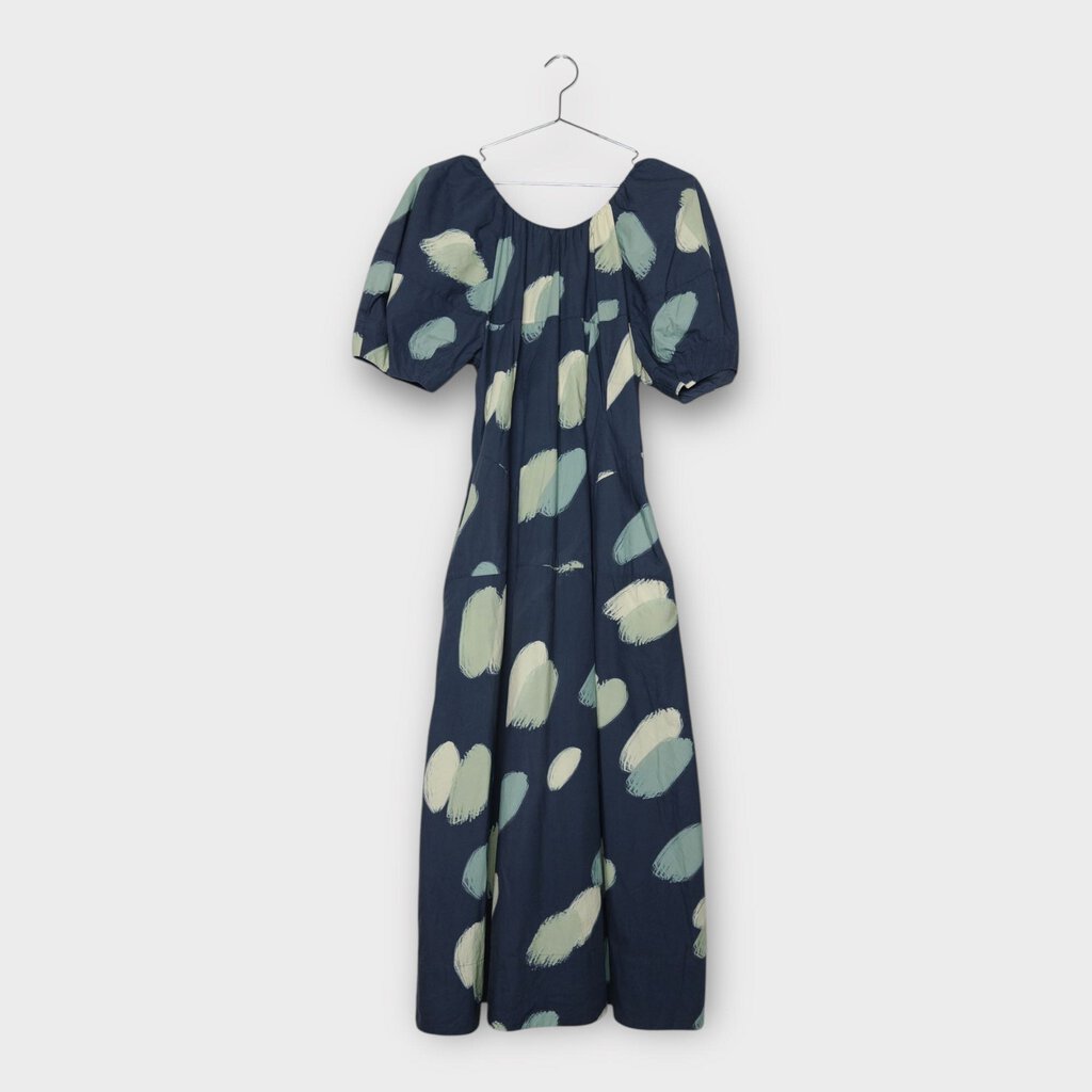 Blue & White Oval Print Puff Sleeve Maxi Dress