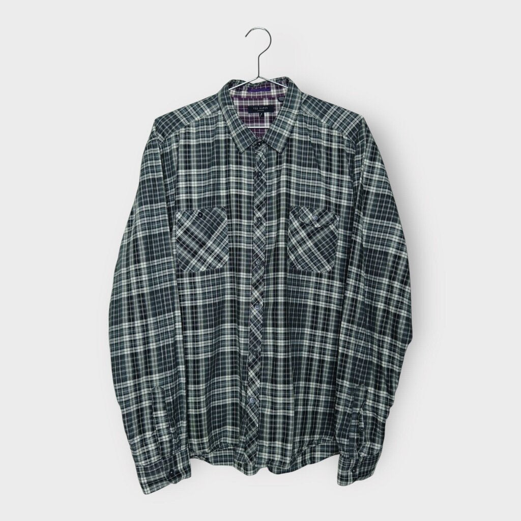 Ted Baker Grey Blue Plaid Cotton Shirt