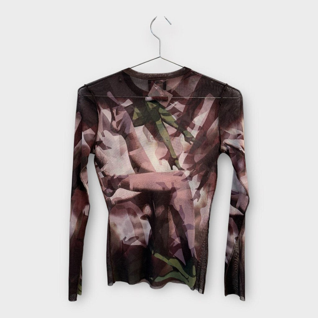 Brown & Green 90s Leg Print Mesh Top
