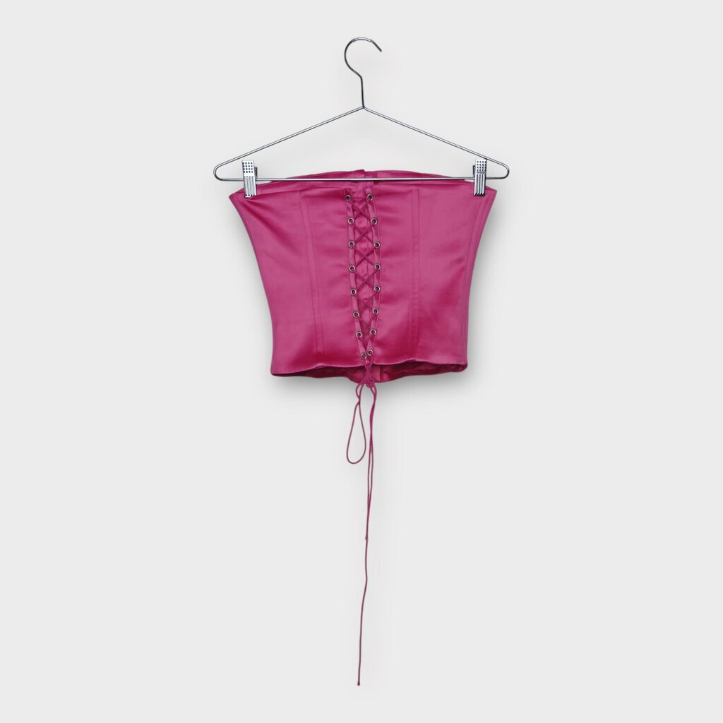 Hot Pink Satin Strapless Corset Top