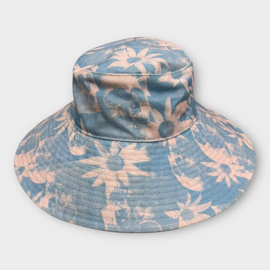 Blue Pink Floral Skull Sun Hat
