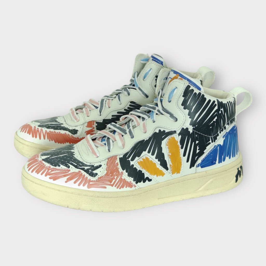 White Black Red Marker Print Hi Top Sneaker