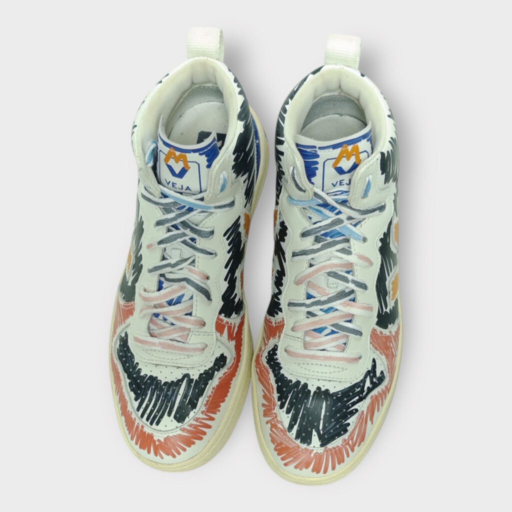 White Black Red Marker Print Hi Top Sneaker