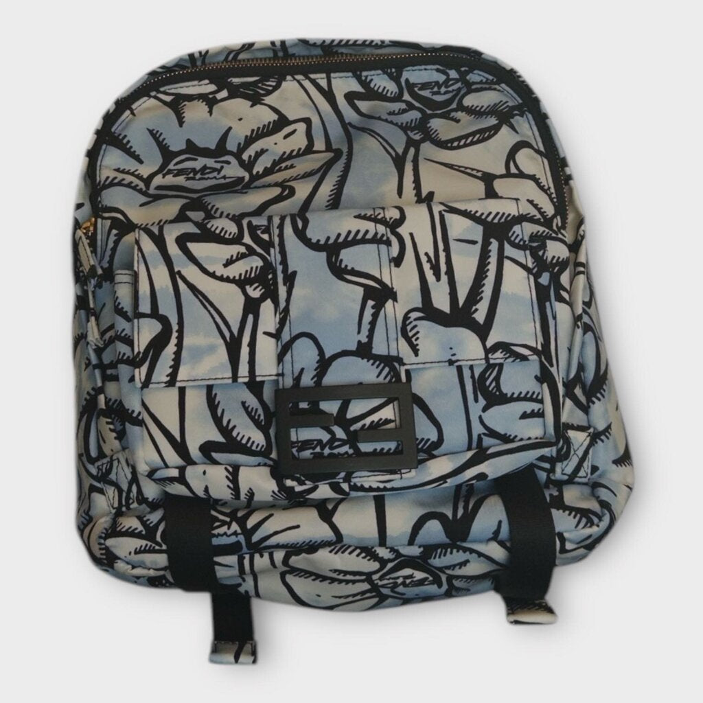 Blue Fendi x Joshua Vides Blue Nylon Flower Print Mini Back Pack