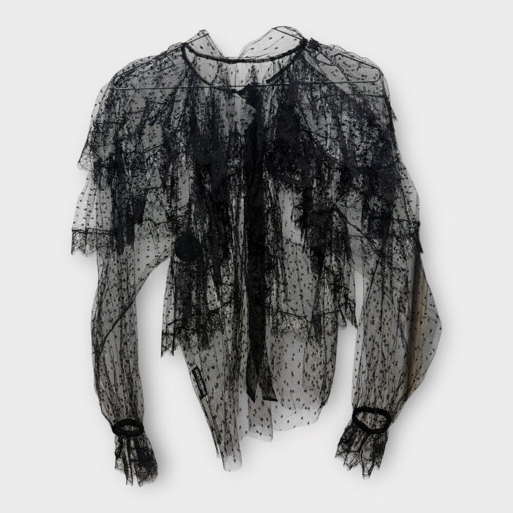Black Sheer Lace Frill Blouse