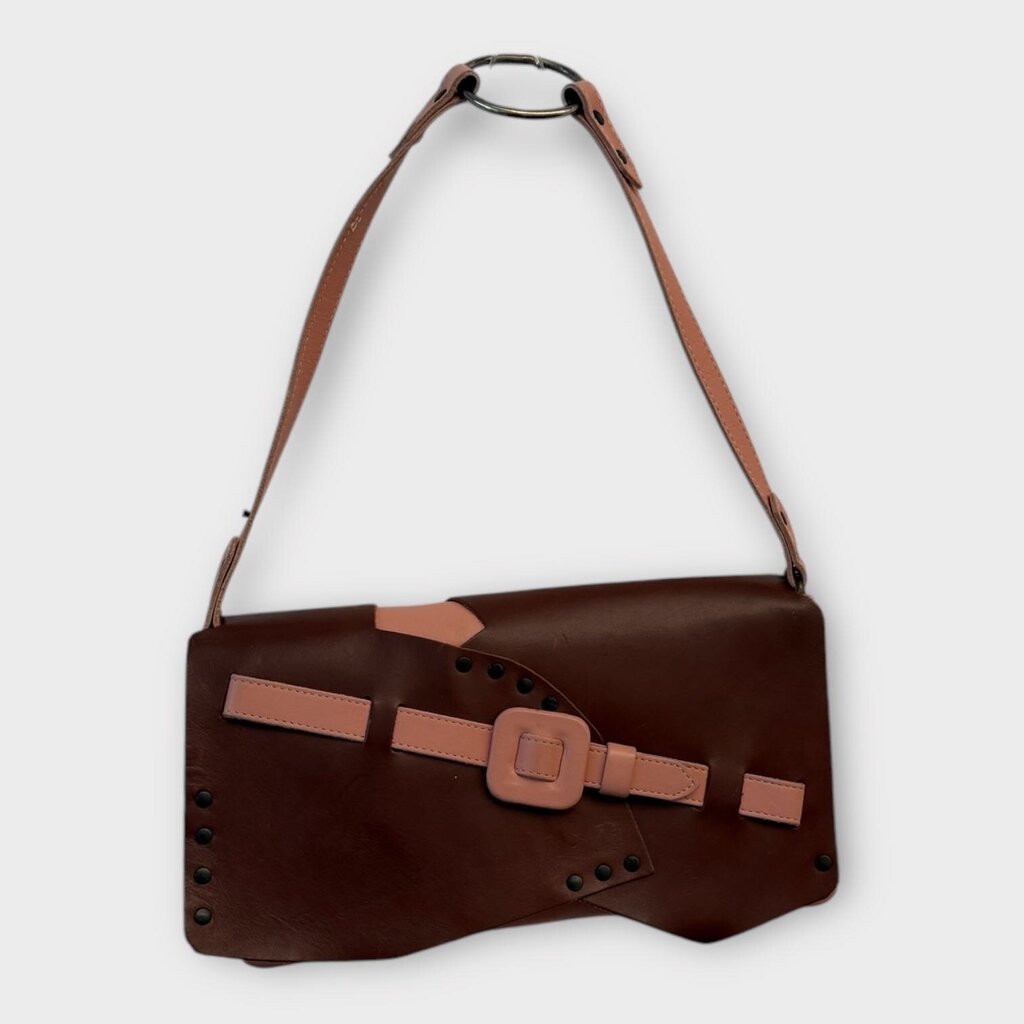 Pink & Brown Leather Belt Detail Bag