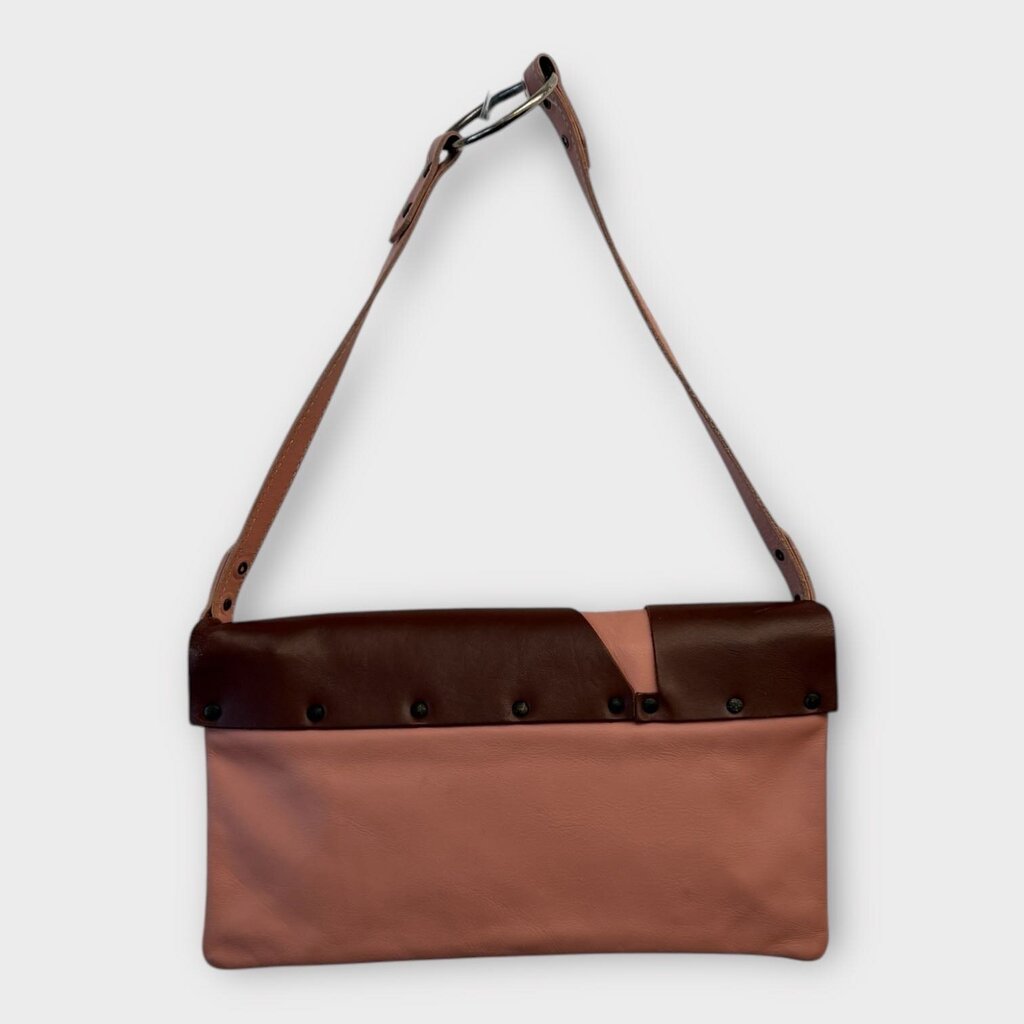 Pink & Brown Leather Belt Detail Bag