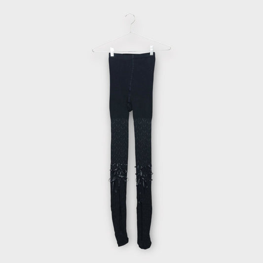 Black Pointelle Ribbon Tights