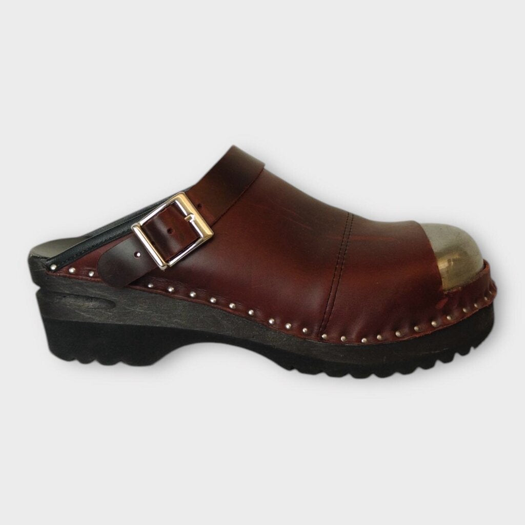 Maroon Leather Steel Toe Clogs
