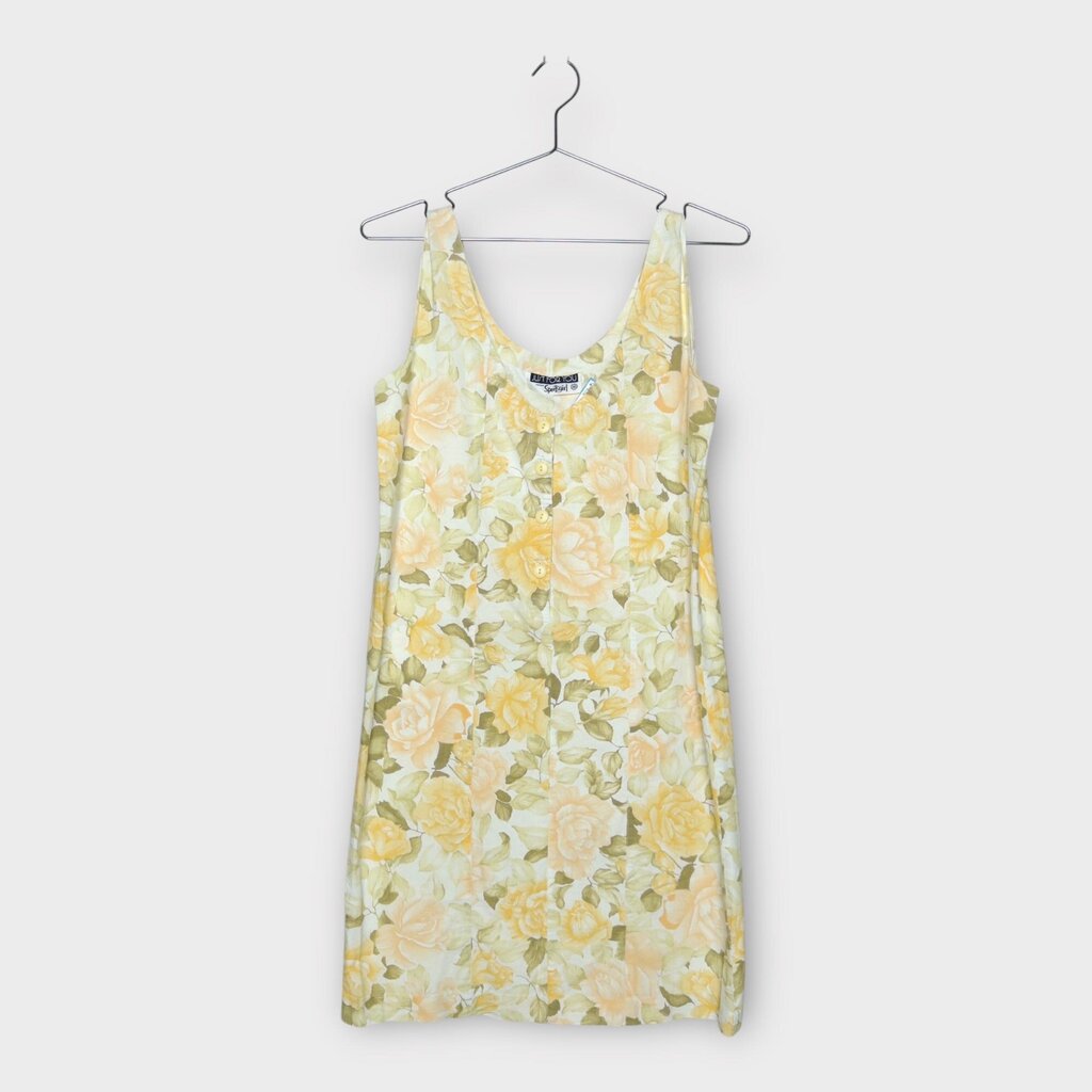 Yellow White & Green Floral Half Button Mini Dress