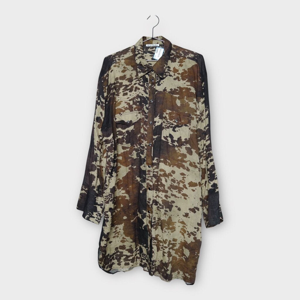 Camo Linen Press Stud Shirt Dress