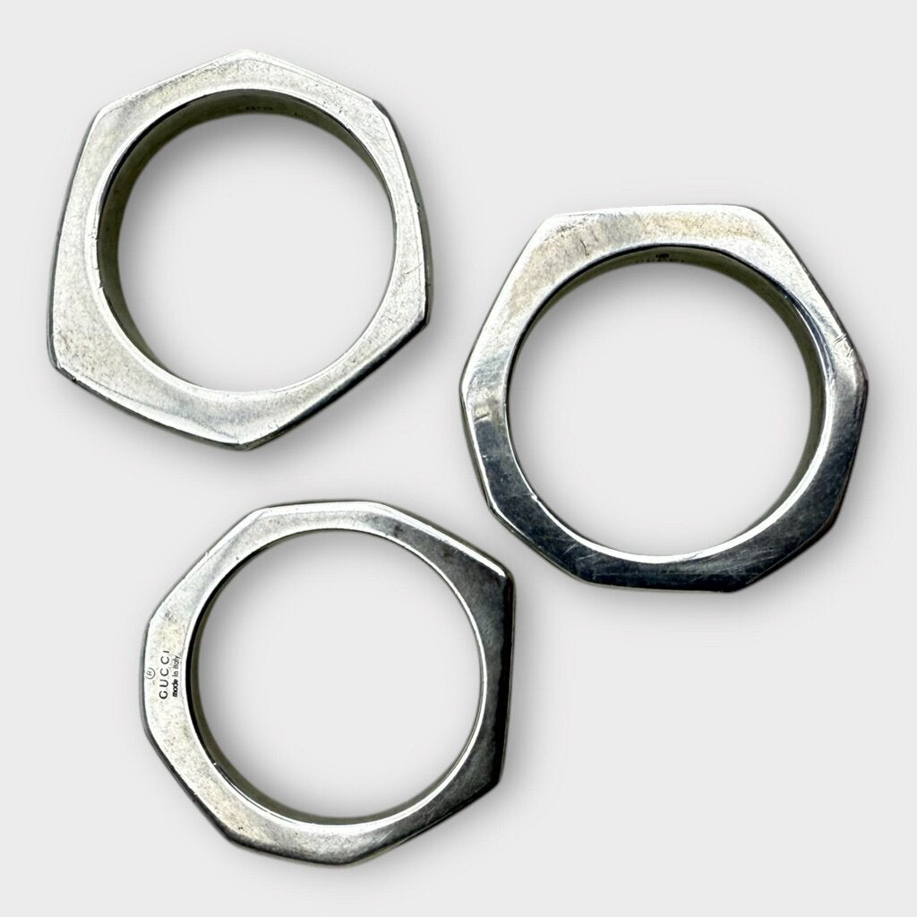 Silver 925 Hexagon Triple Ring Set & Box