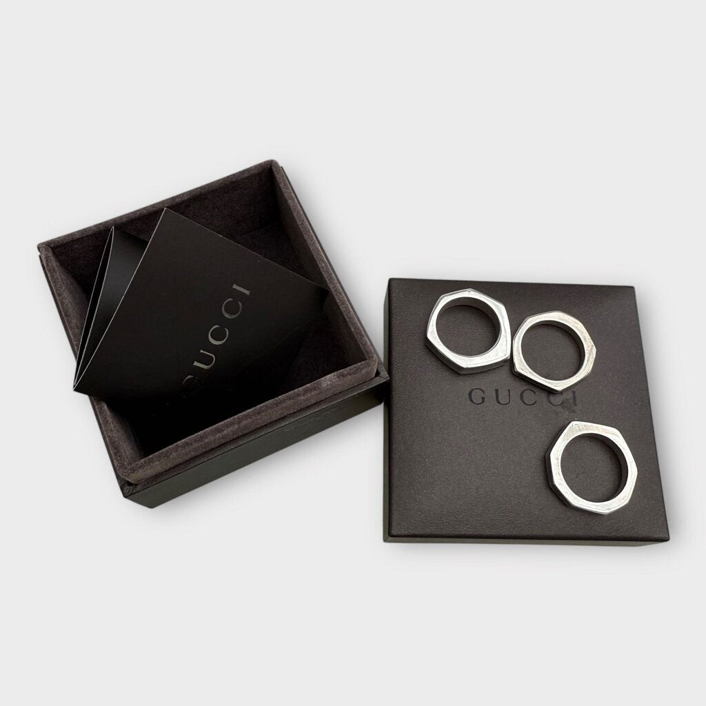 Silver 925 Hexagon Triple Ring Set & Box