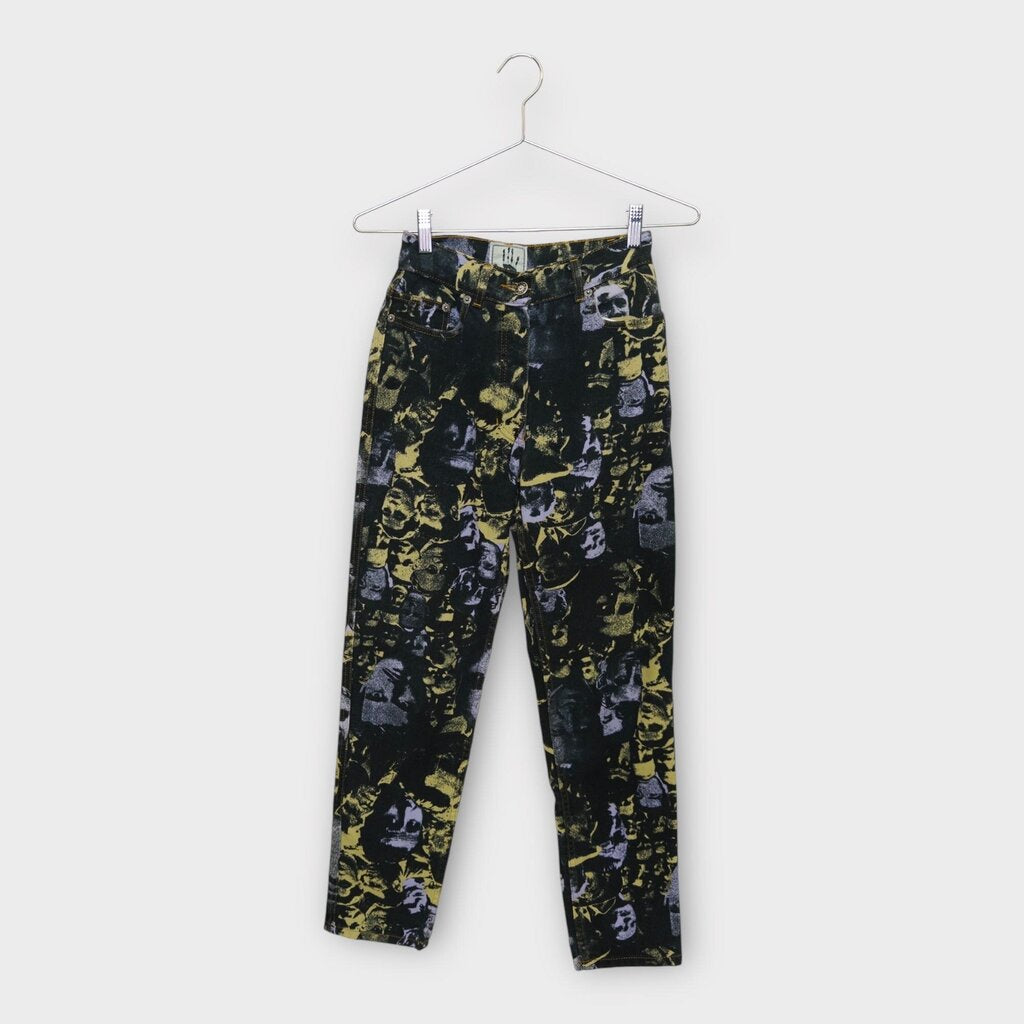 AW1992 Purple & Yellow Faces Print High Rise Jeans