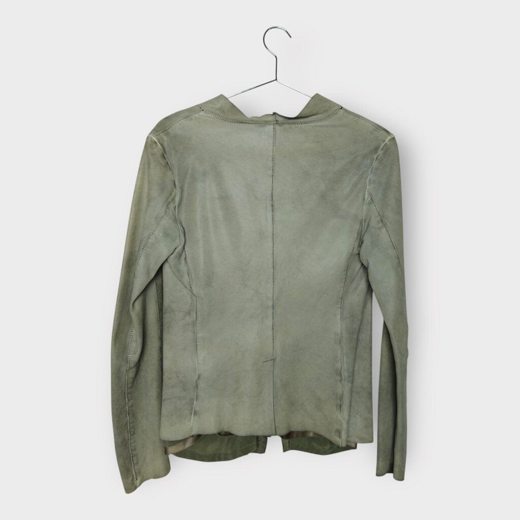 Grey Leather Raw Stitch Jacket