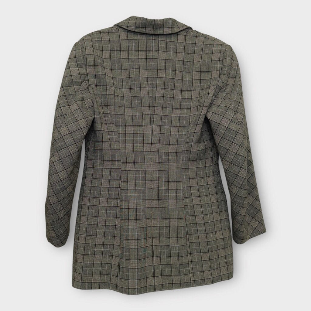 Ganni Grey Check Mix Fitted Blazer