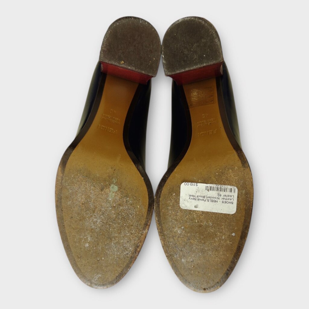 Fendi Navy Leather Wooden Block Heel Loafer