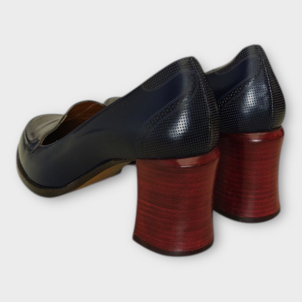 Fendi Navy Leather Wooden Block Heel Loafer