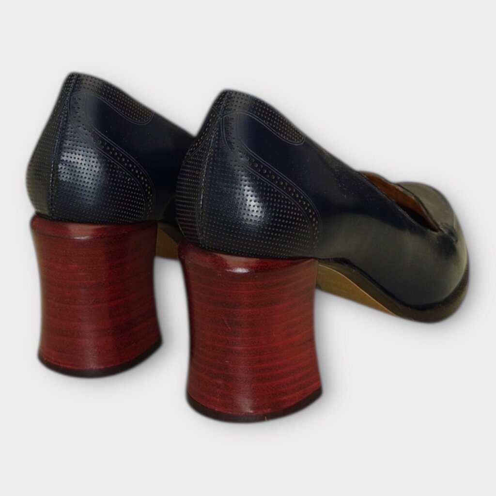 Fendi Navy Leather Wooden Block Heel Loafer
