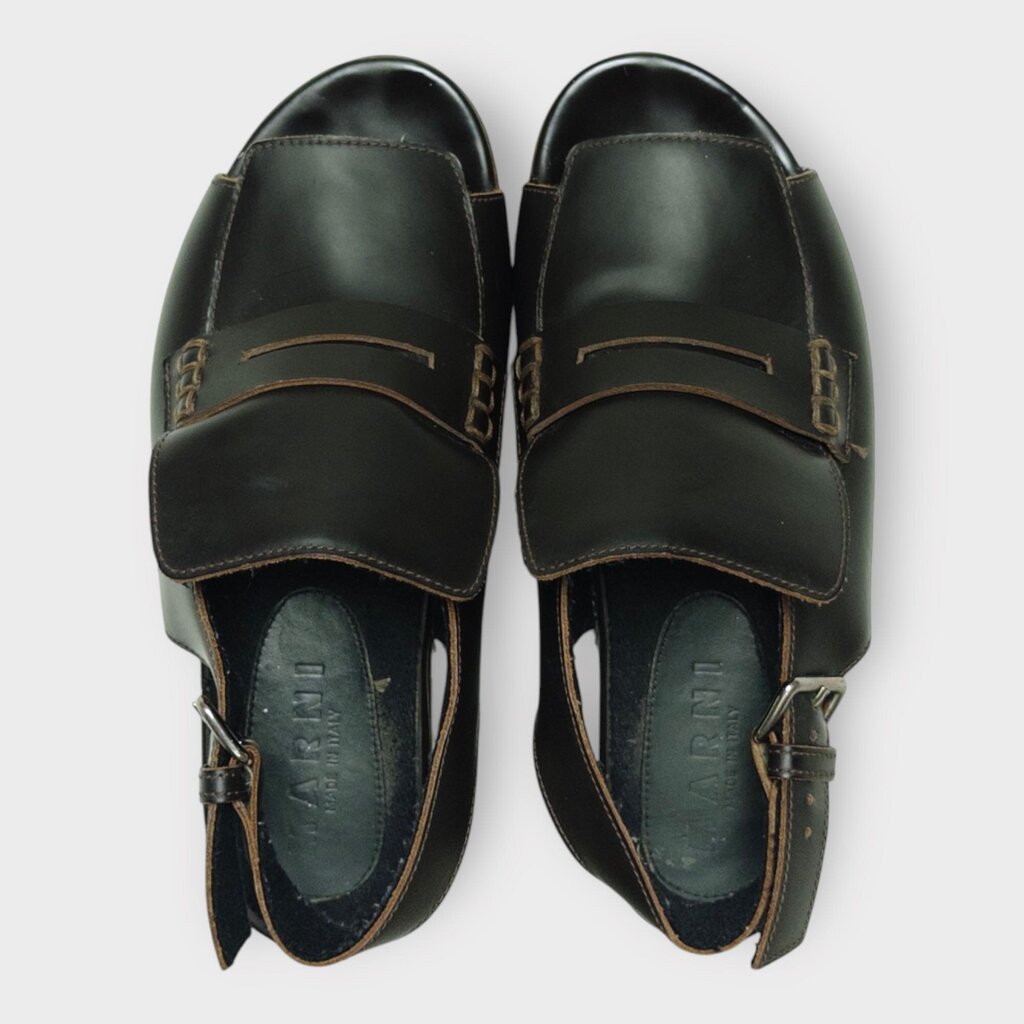Marni Brown Leather & Wooden Sandals