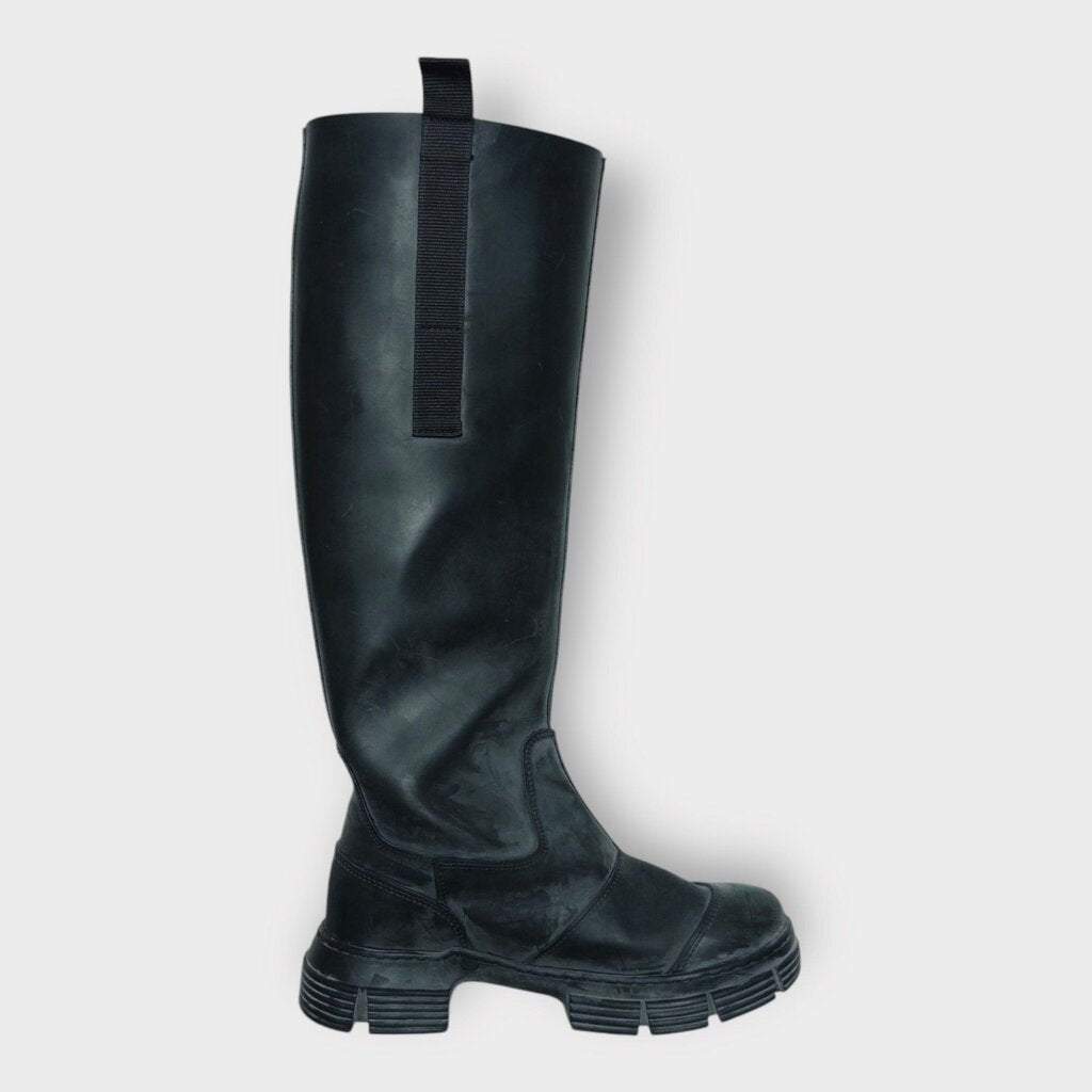 Black Rubber Knee High Rain Boots