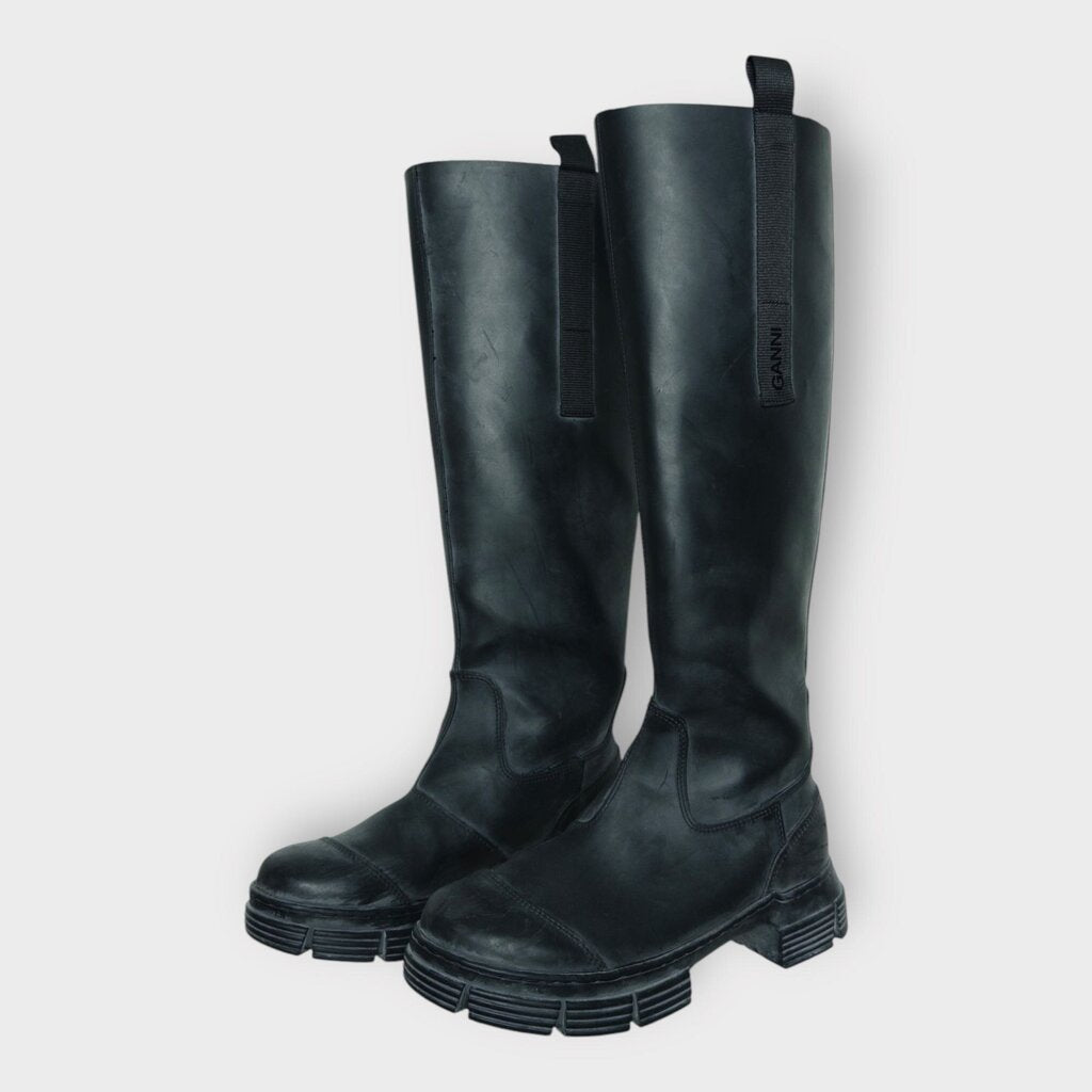 Black Rubber Knee High Rain Boots