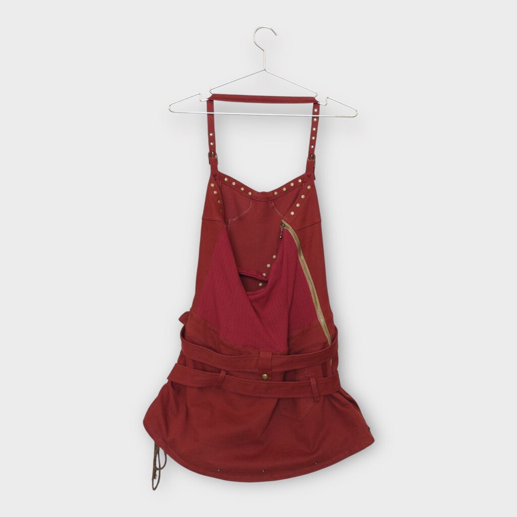Red Denim Gold & Fur Detail Mini Dress