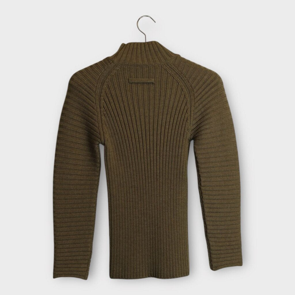 Beige Curved Sleeve Ribbed Knit