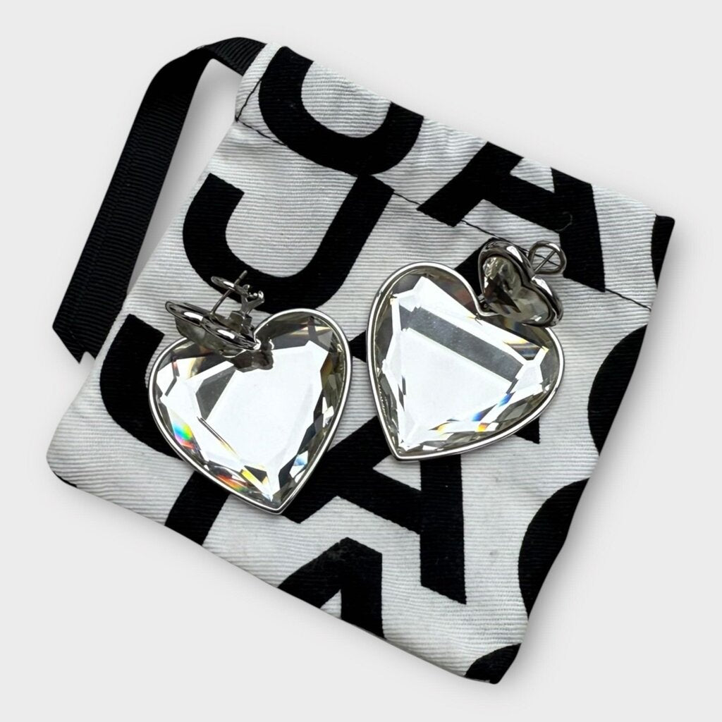 Marc Jacobs Silver Crystal Double Heart Earrings