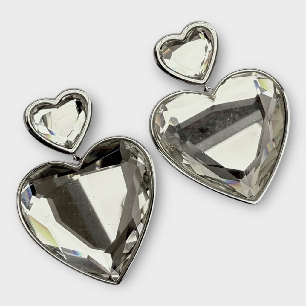 Marc Jacobs Silver Crystal Double Heart Earrings