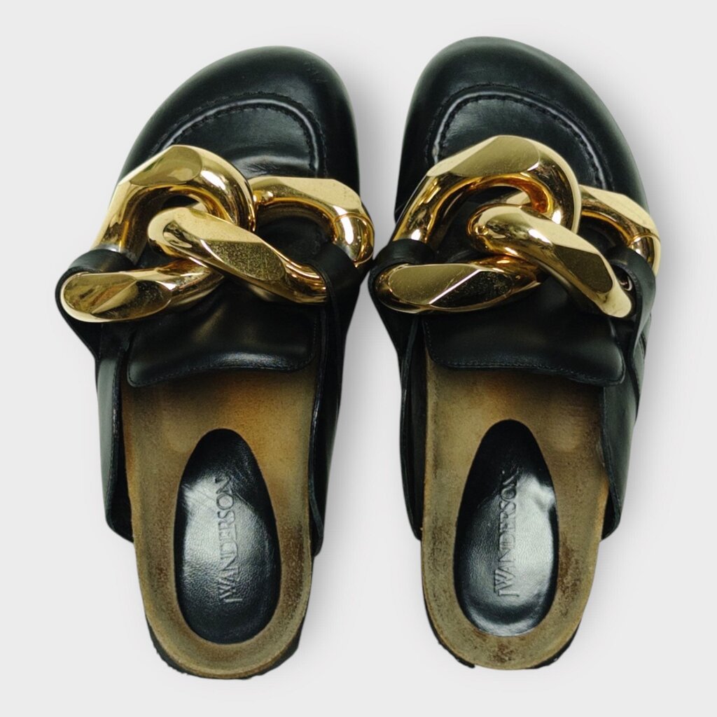 JW Anderson Black Gold Chain Loafer Mules