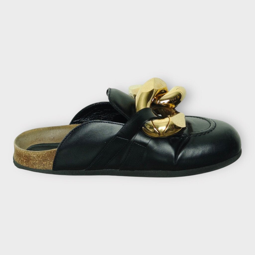 JW Anderson Black Gold Chain Loafer Mules