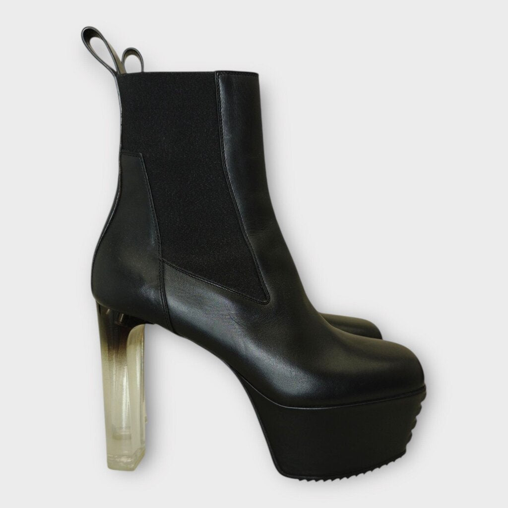 Rick Owens Black Leather Grill Beatle Platform Boot