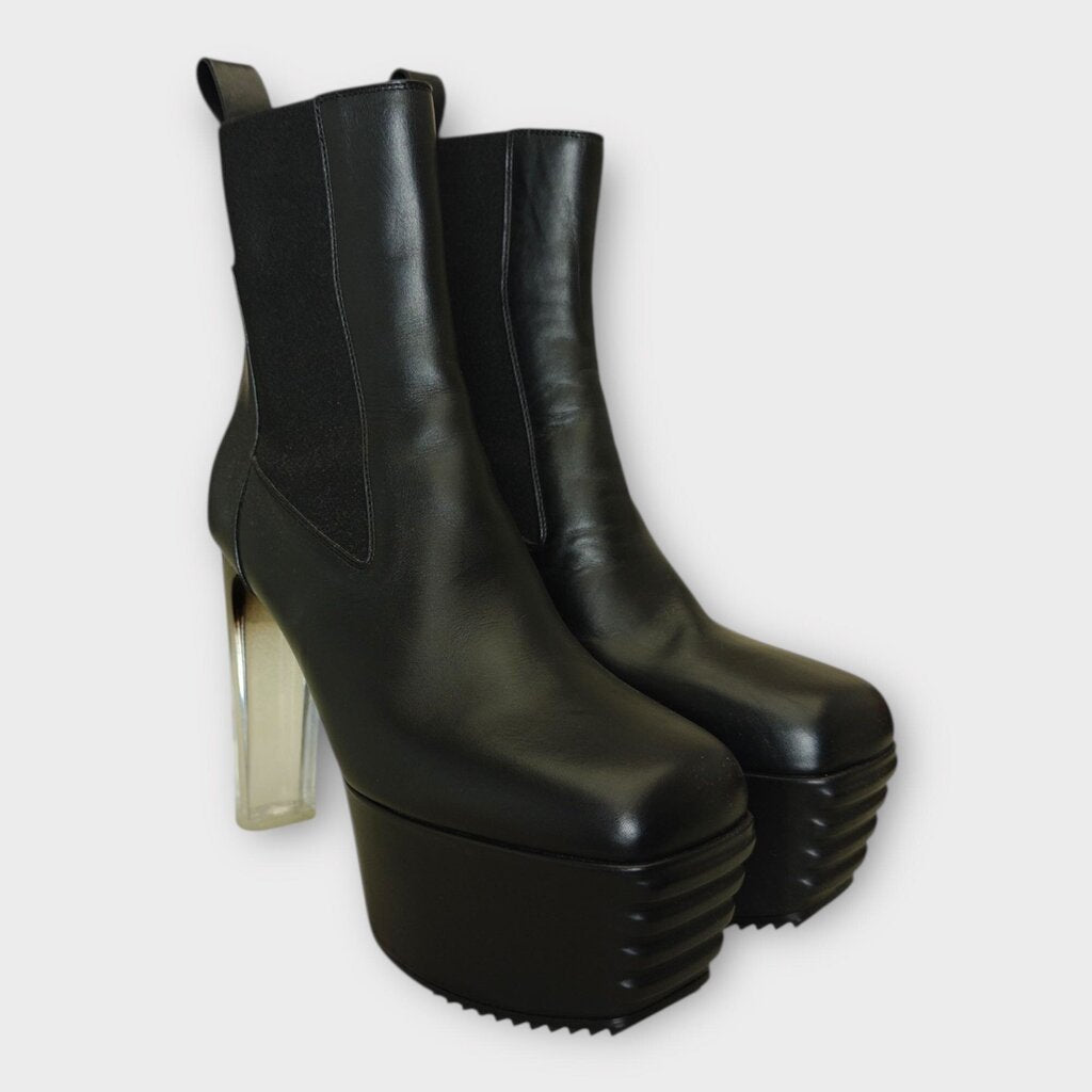 Rick Owens Black Leather Grill Beatle Platform Boot