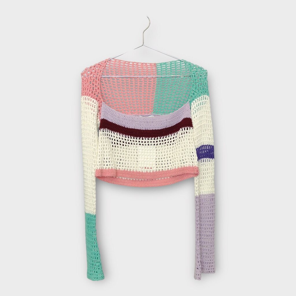 Pink & Purple Crochet Square Neck Long Sleeve