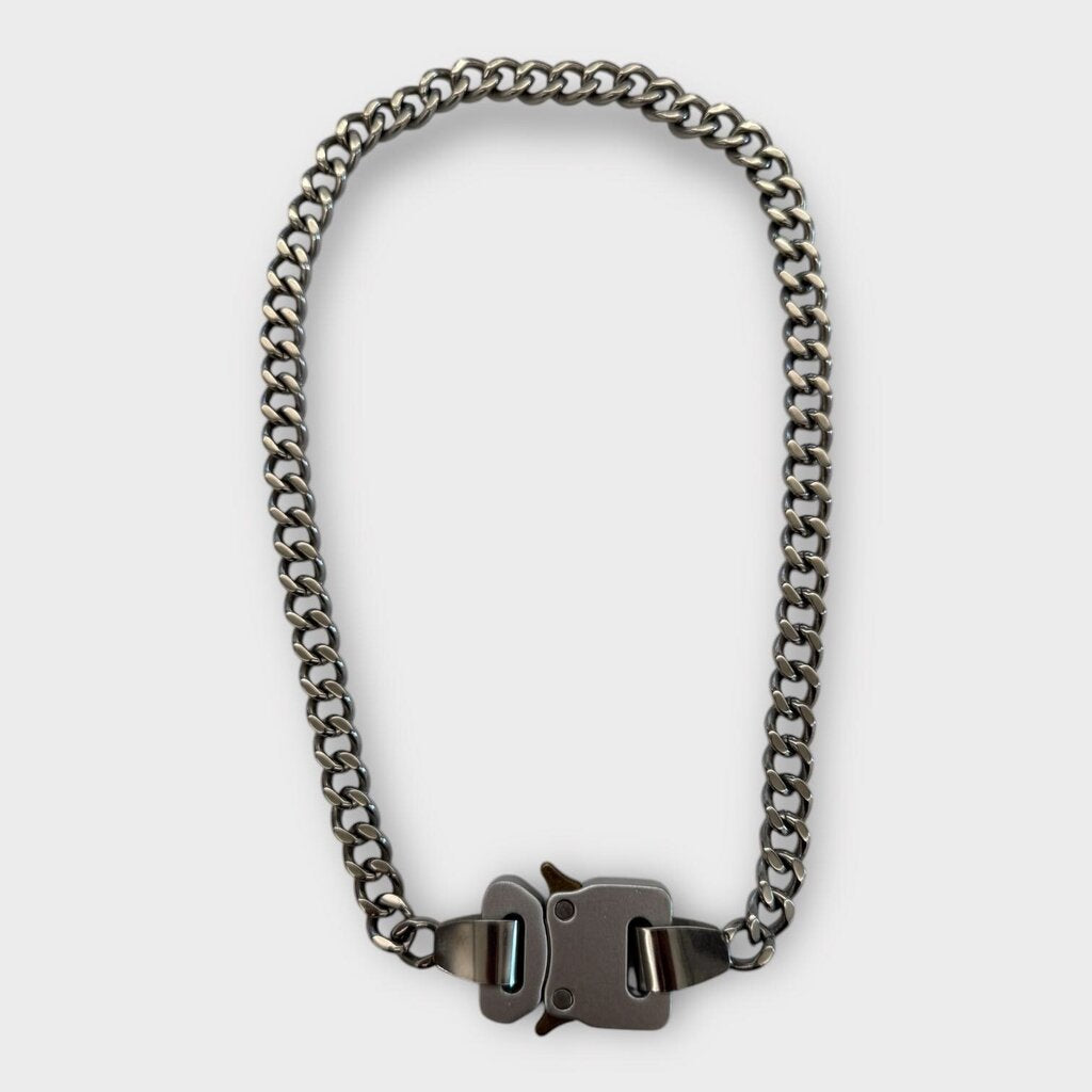Silver Metal Buckle Necklace & Box