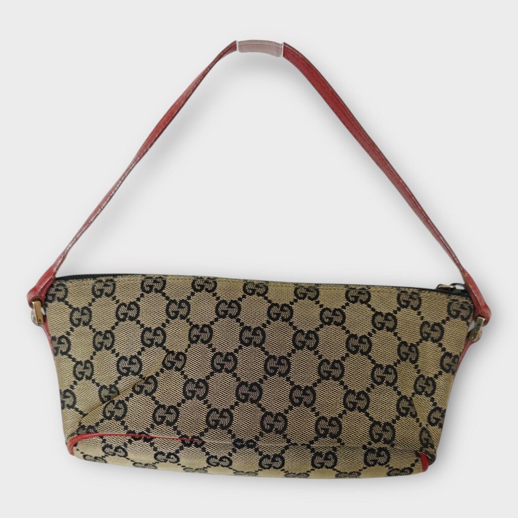 Gucci Brown Red Canvas Monogram Mini Bag
