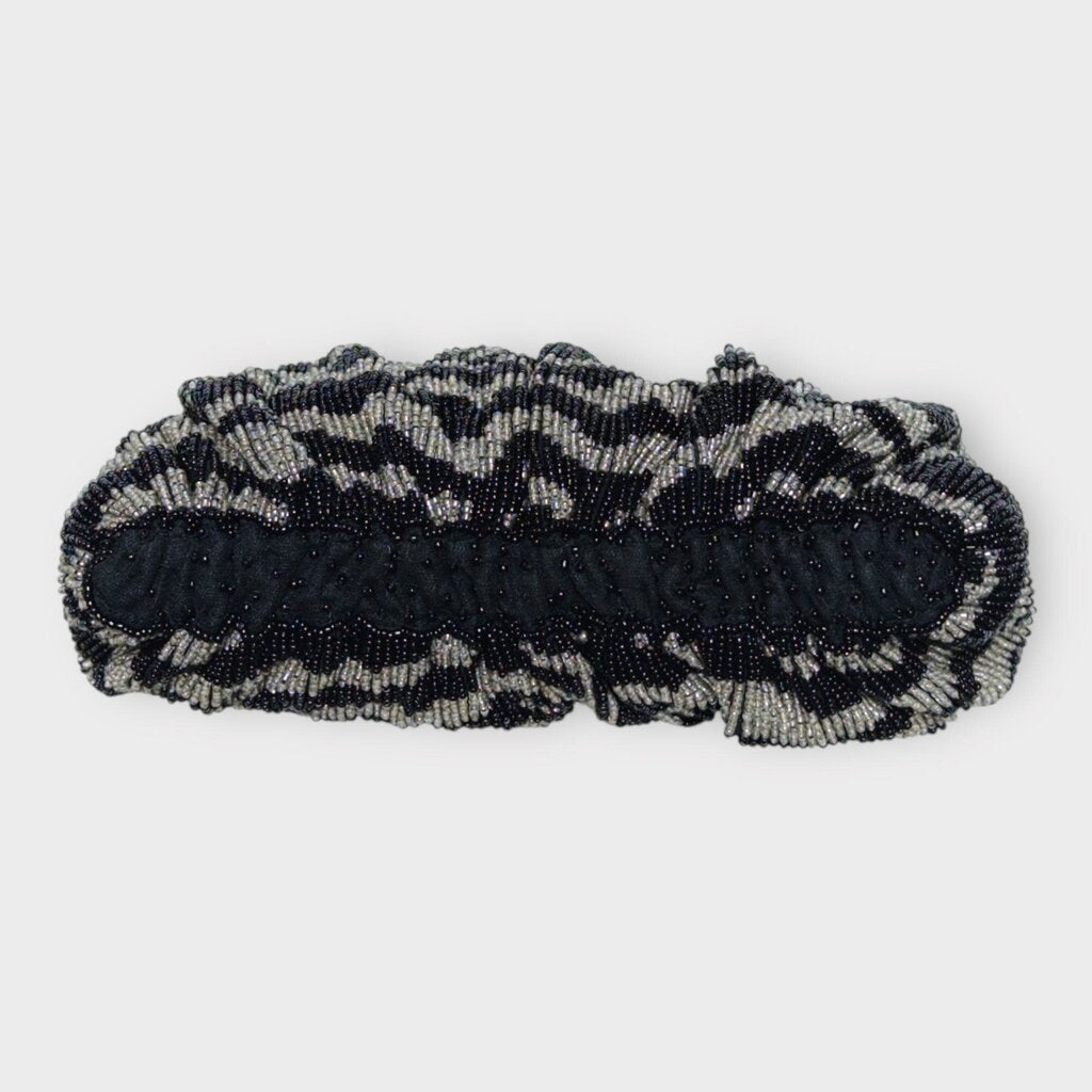 Black & Grey Gathered Beaded Bean Shoulder Bag