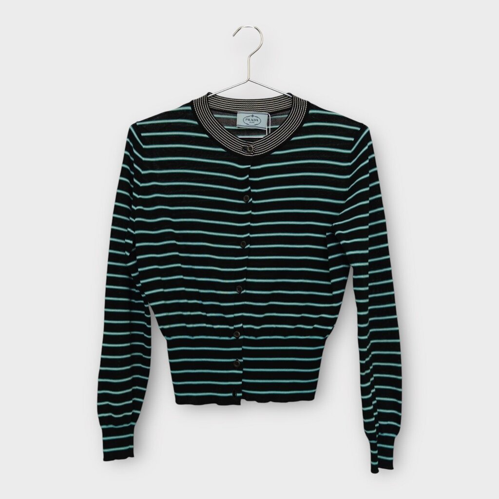 Black & Blue Fine Knit Stripe Cardigan