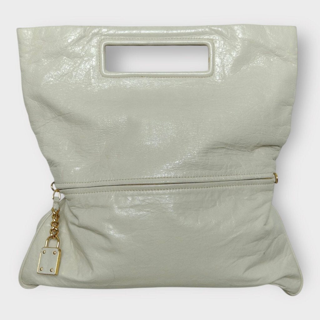 Cream Leather Fold-Over Tote
