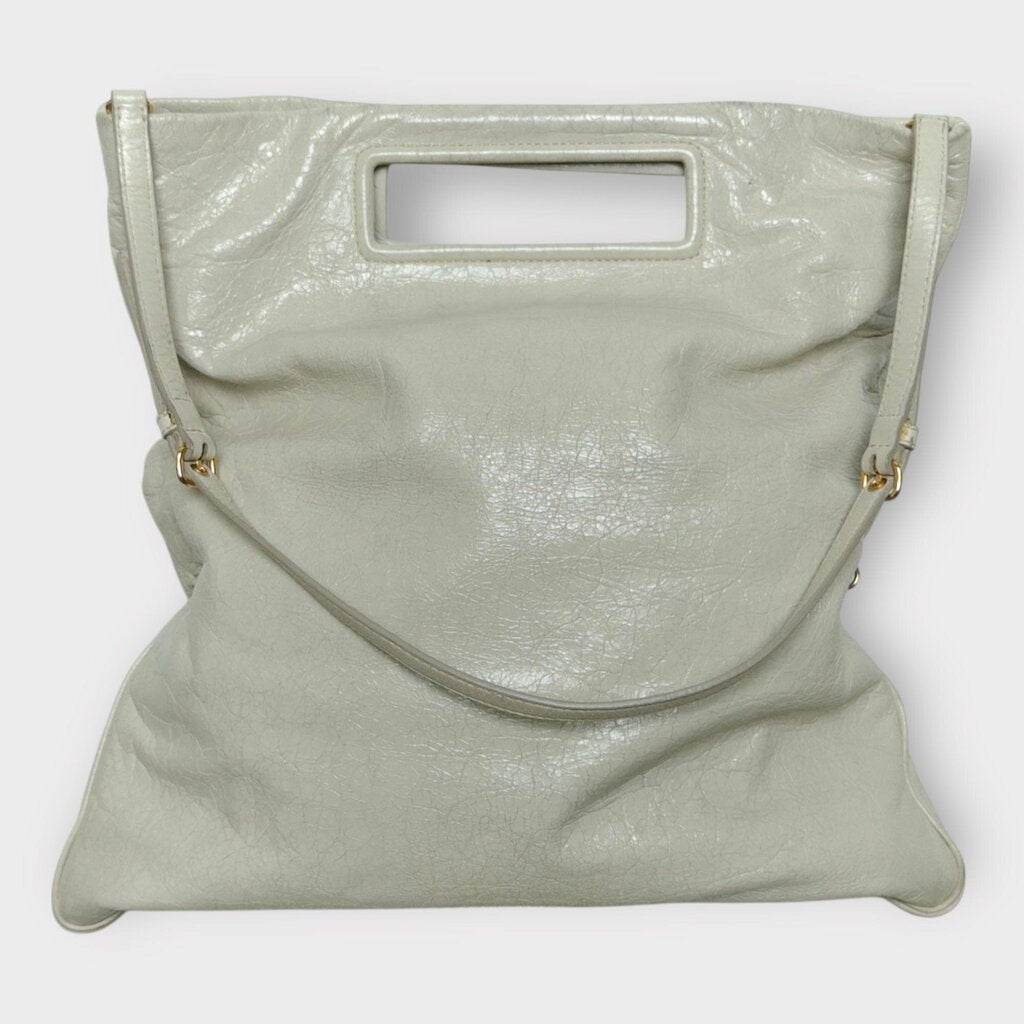 Cream Leather Fold-Over Tote