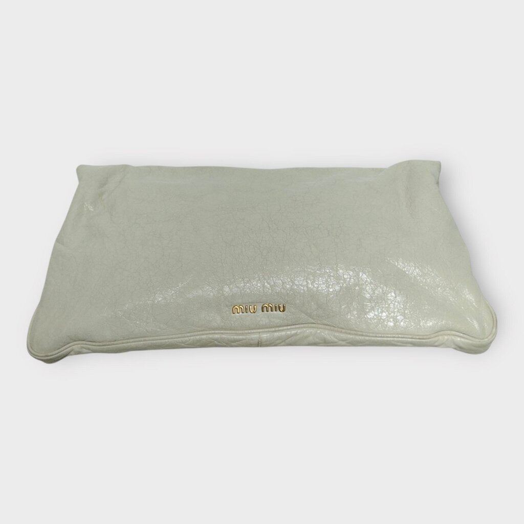 Cream Leather Fold-Over Tote