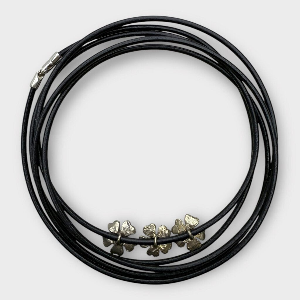 All Is a Gentle Spring Black Cord Flower Wrap Necklace