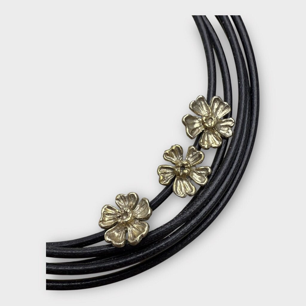 All Is a Gentle Spring Black Cord Flower Wrap Necklace