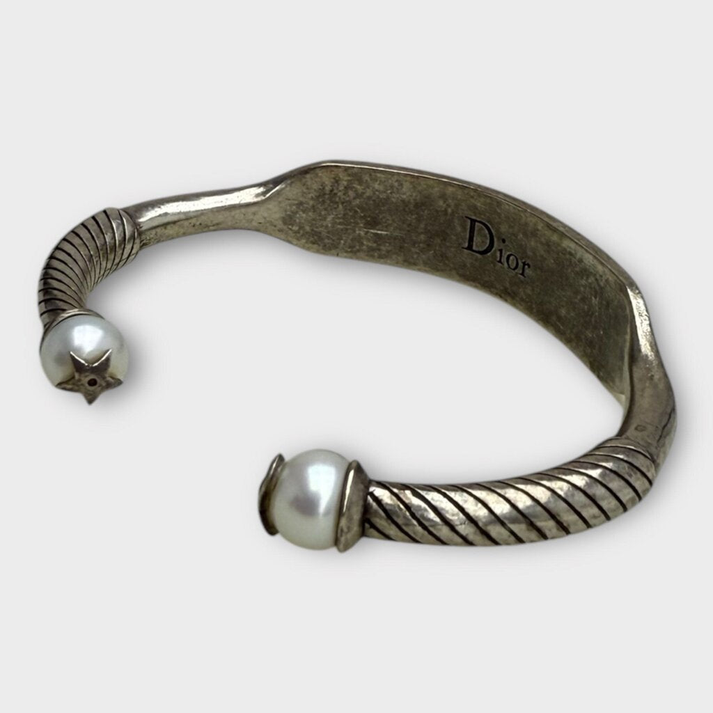 Silver Tone J'Adior & Pearl Cuff Bracelet