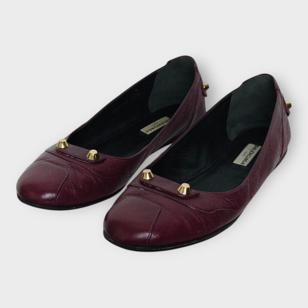 Burgundy & Gold Studded Ballet Flat