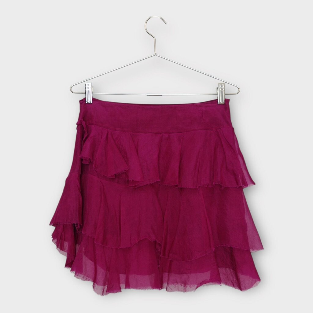 Magenta Silk Ruffle Mini Skirt