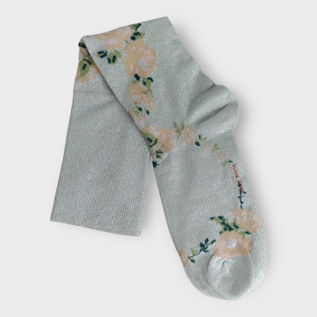 Silver Lurex Pink Floral Knee Socks